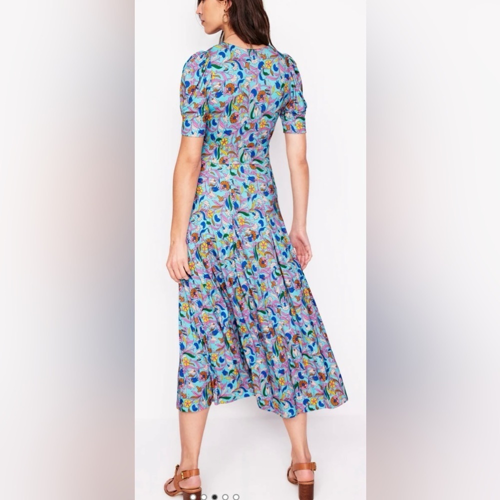 Boden Kristen Pleated Jersey Dress Blue Floral Vine Sz 12R - Picture 8 of 10